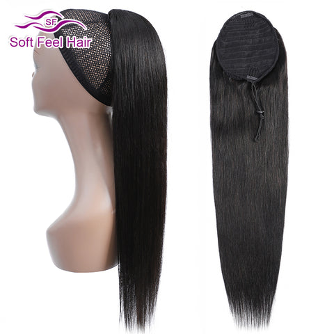 Straight Ponytail Human Hair Soft Feel Hair Clip In Extensions Drawstring Ponytail For Women Remy Hair Pony Tail Natural Black