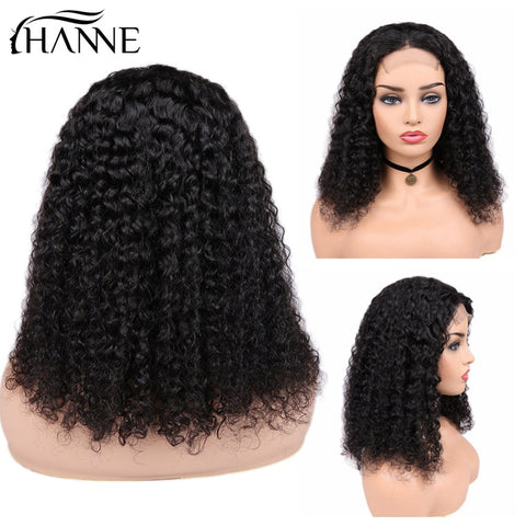 HANNE Remy Brazilian Curly Human Hair Lace Wig 4*4 Closure Wigs Human Wig Glueless 8-20inch with 150% Density ForBlack Women